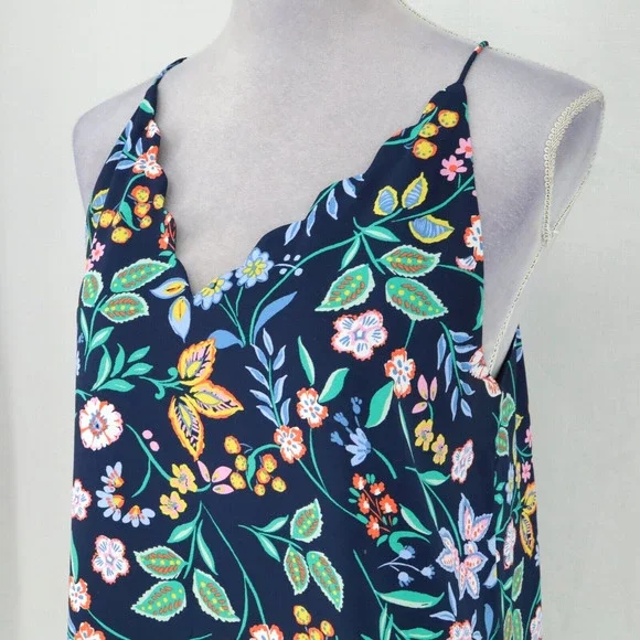 Loft Top Womens Small Blue Pink Floral Camisole Lined Blouse Scallop Neckline - Picture 9 of 11